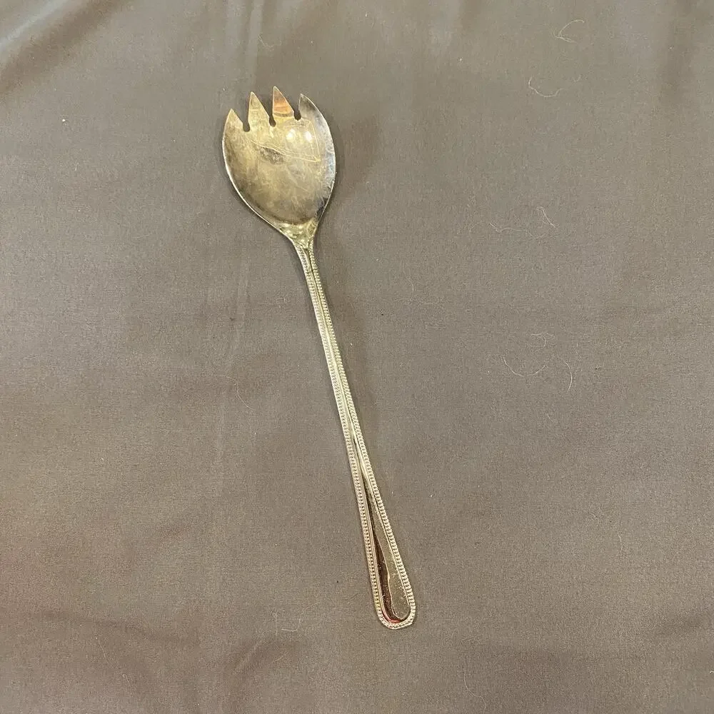 Vintage Sheffield England Silver Plated Serving Spoon Fork 9.5” Scalloped Bowl